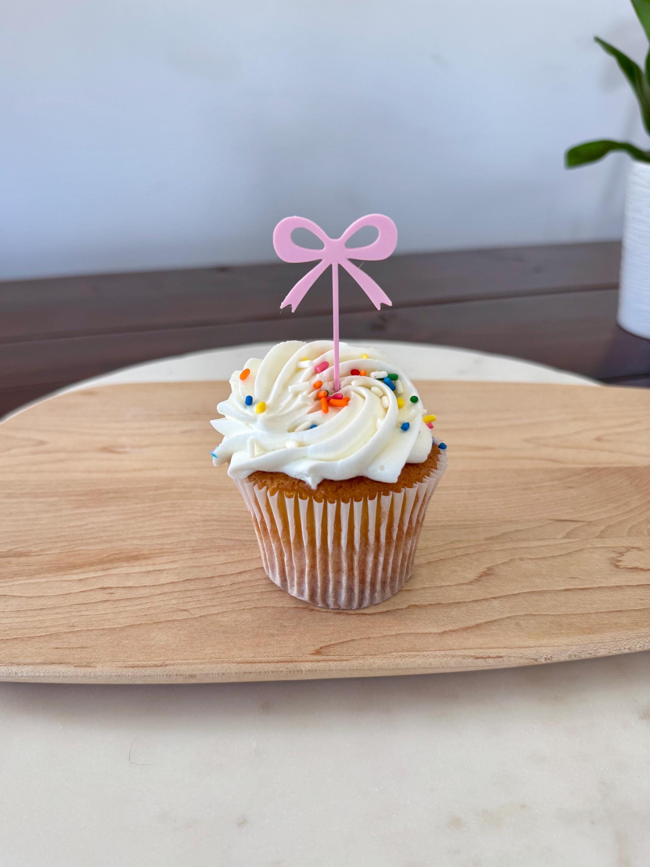 Pink Bow Cake Decoration Cupcake Topper (qty 6)