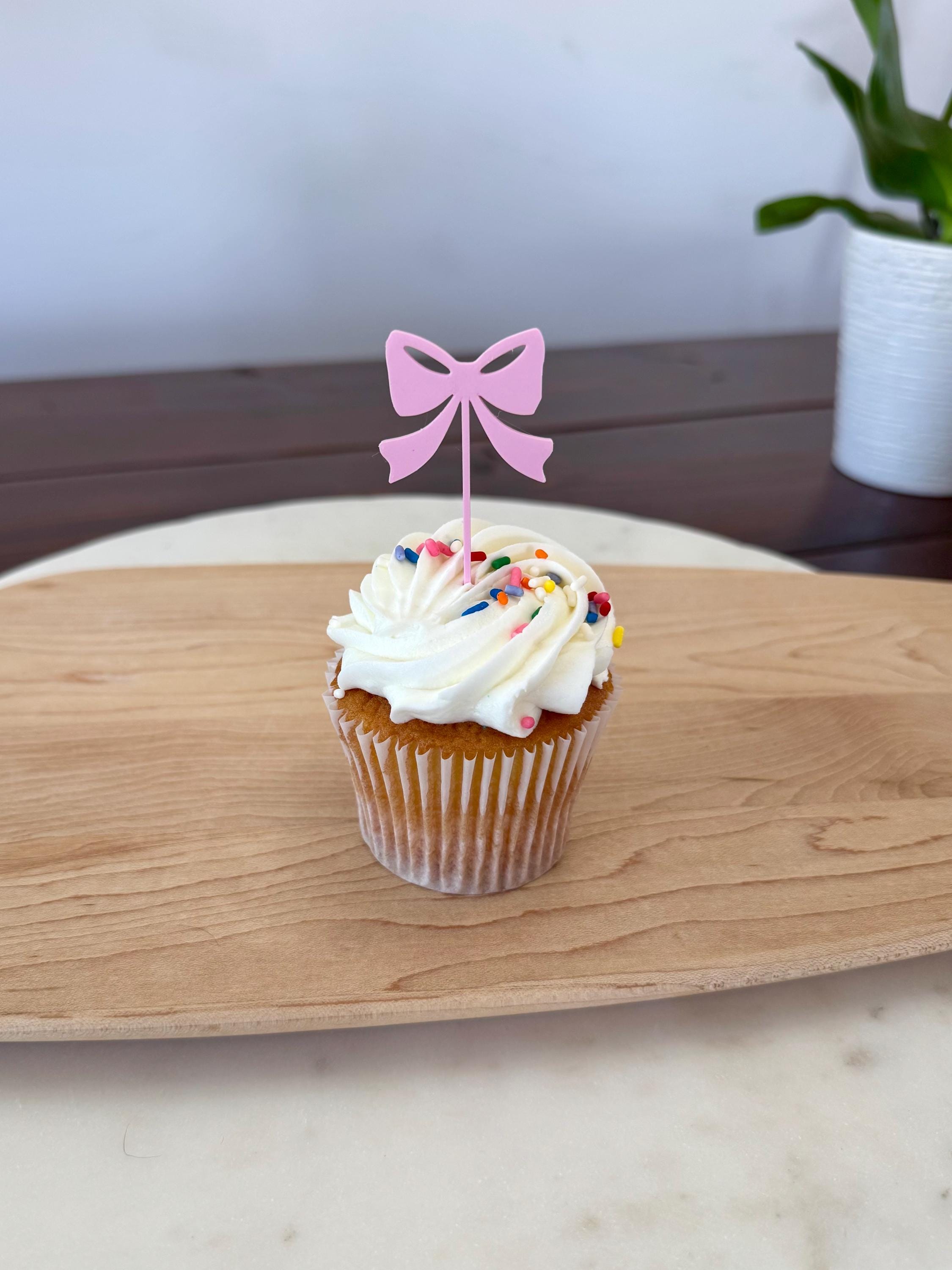 Pink Bow Cake Decoration Cupcake Topper (qty 6)