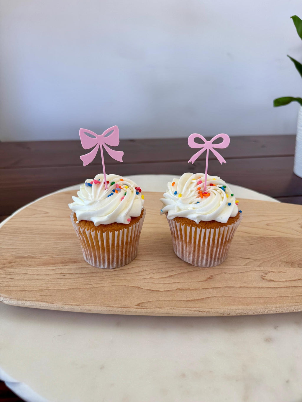 Pink Bow Cake Decoration Cupcake Topper (qty 6)