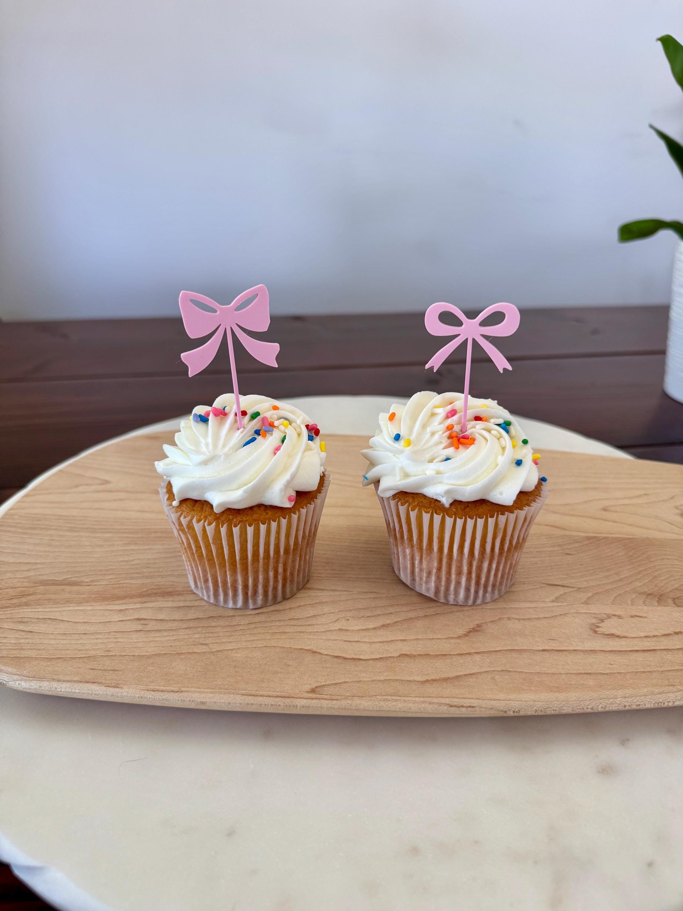 Pink Bow Cake Decoration Cupcake Topper (qty 6)
